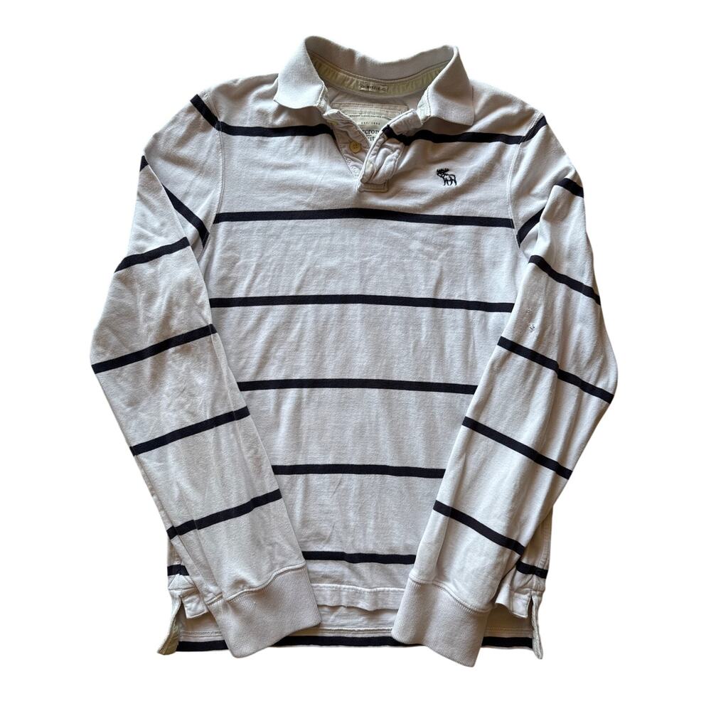 Abercrombie & Fitch White Navy Blue Striped XL Muscle Rugby Shirt